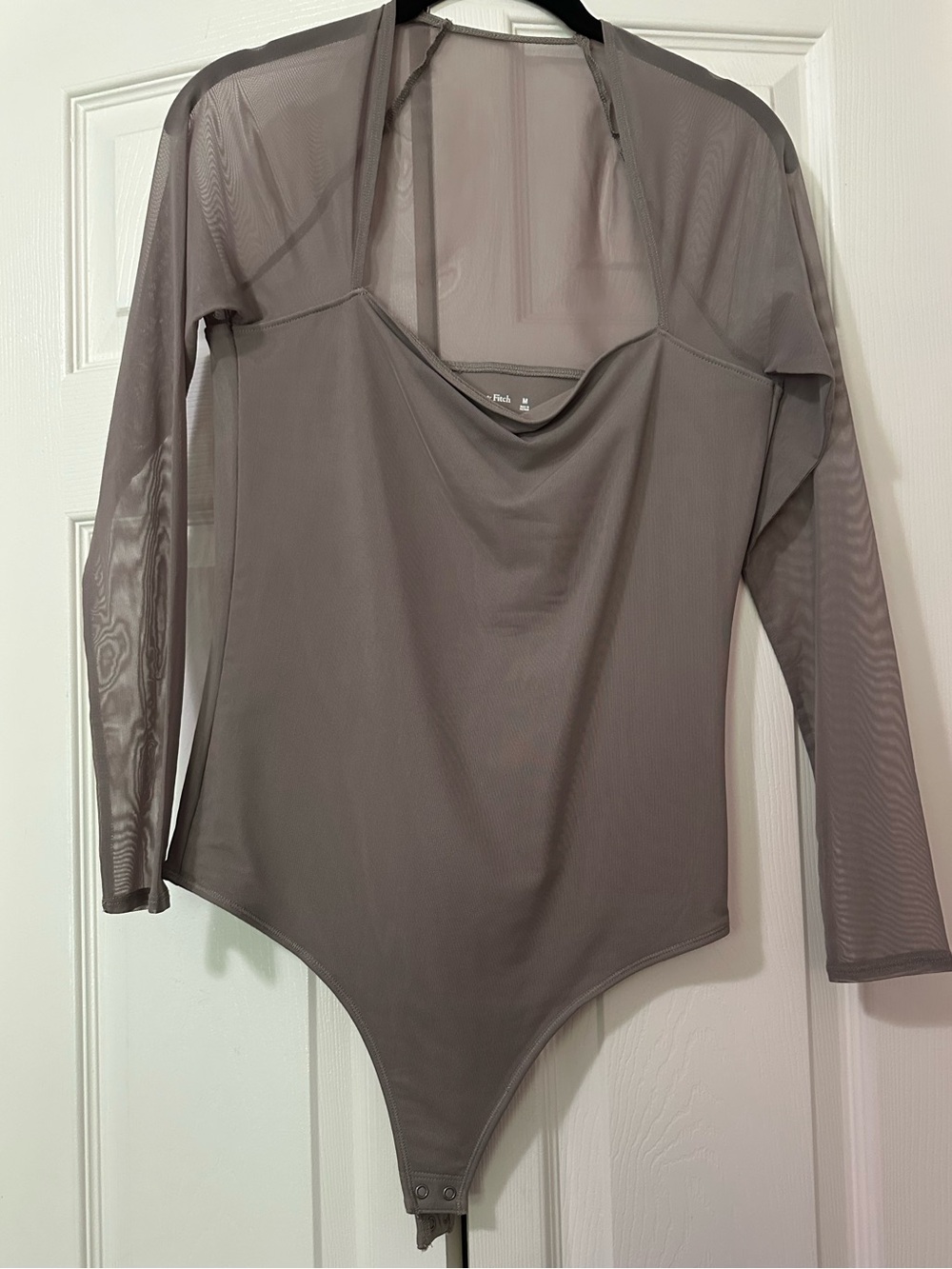 Abercrombie Women's Long-Sleeve Mesh Bodysuit in Taupe